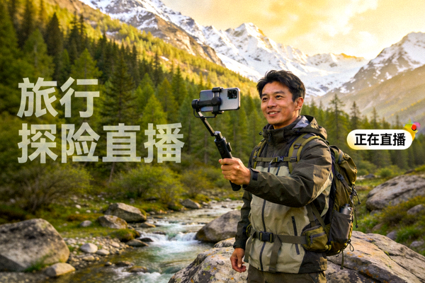 旅行探险户外直播 - 主播在自然风光中直播